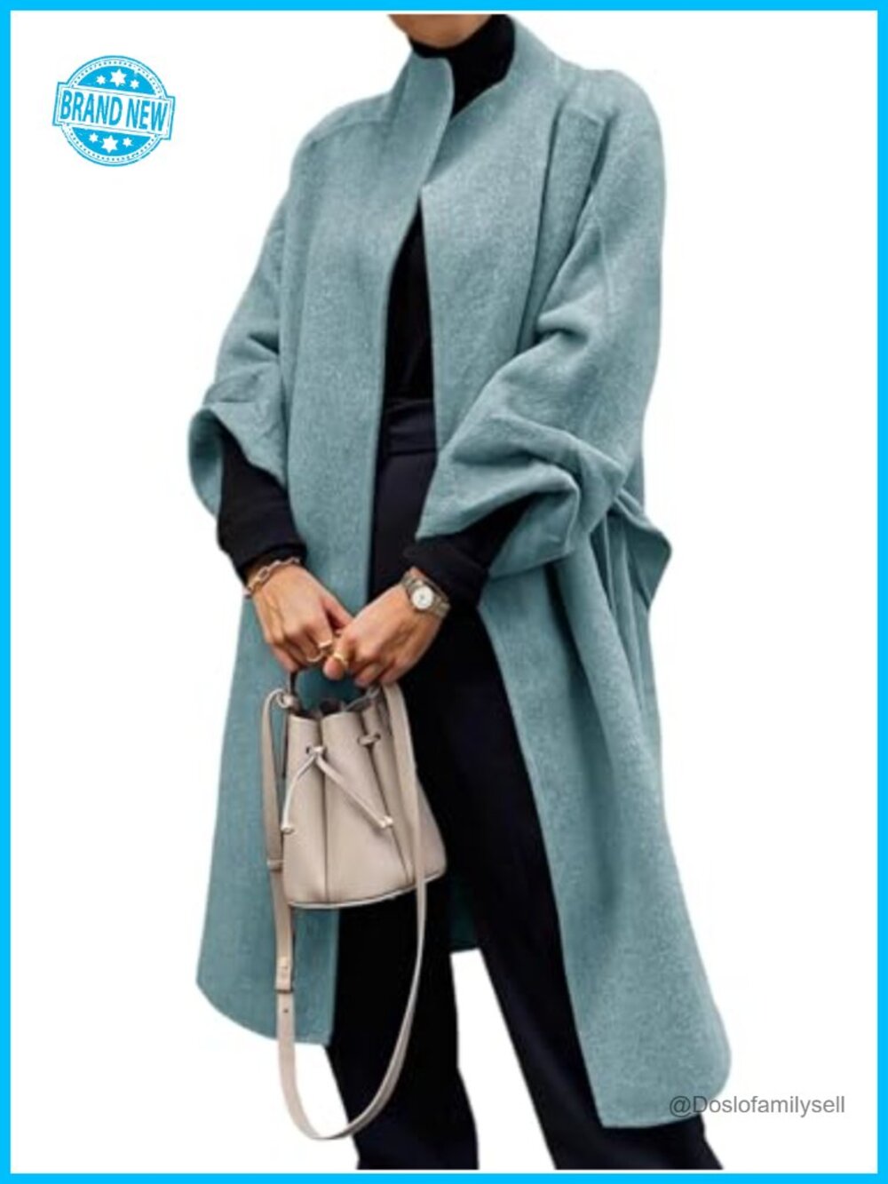 Womens Oversized Wool Blend Pea Coat Long Trench Wrap Cardigan